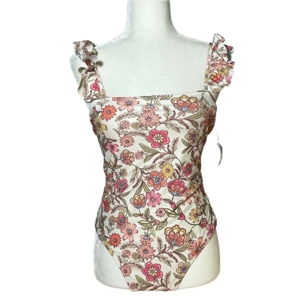 Old Navy Square-Neck Ruffled Strap French-Cut One-Piece Swimsuit NWT MEDIUM - Picture 5 of 9